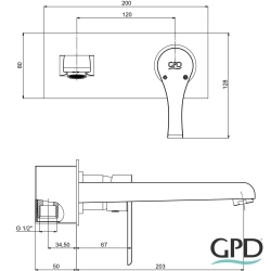Gpd - GPD Atros Duvardan Ankastre Lavabo Bataryası, Siyah