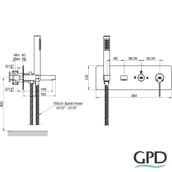 Gpd - GPD Gildo Mix Kombine Ankastre Banyo Bataryası, Krom-Siyah