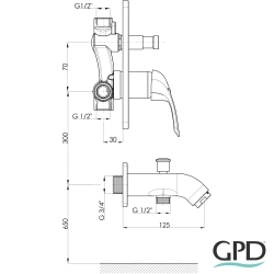 Gpd - GPD Adrio Tam Ankastre Banyo Bataryası, Siyah