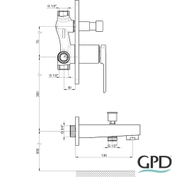 Gpd - GPD Quadro Tam Ankastre Banyo Bataryası (Yönlendiricili Çıkış Ucu Dahil), Siyah