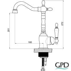 Gpd - GPD Retro Tek Gövde Lavabo Bataryası, Fırçalı Nikel