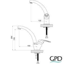 Gpd - GPD Adrio Tek Su Girişli Lavabo Bataryası, Siyah
