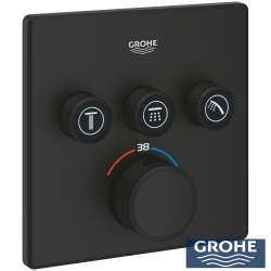 Grohe - Grohe Grohtherm 3 Yollu SmartControl Ankastre Termostatik Banyo Bataryası, Kare Tepe ve El Duşu, Çıkış Ucu Seti, Mat Siyah