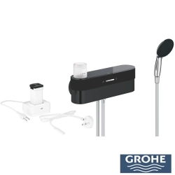 Grohe - Grohe Purefoam Elektronik Banyo Bataryası ve El Duşu Takımı Başlangıç Seti, Krom-Siyah (Su ve Sabun Püskürtmeli El Duşu)