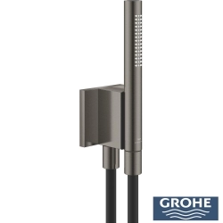 Grohe - Grohe Rainshower Aqua Stick Ankastre Bağlantılı Manyetik El Duşu Seti, 2 Akışlı, Fırçalı Sert Grafit (Siyah Duş Hortumu)