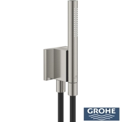 Grohe - Grohe Rainshower Aqua Stick Ankastre Bağlantılı Manyetik El Duşu Seti, 2 Akışlı, Paslanmaz Çelik (Siyah Duş Hortumu)