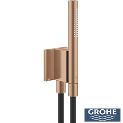 Grohe - Grohe Rainshower Aqua Stick Ankastre Bağlantılı Manyetik El Duşu Seti, 2 Akışlı, Fırçalı Bakır (Siyah Duş Hortumu)