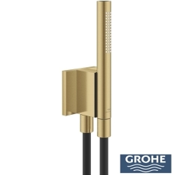 Grohe - Grohe Rainshower Aqua Stick Ankastre Bağlantılı Manyetik El Duşu Seti, 2 Akışlı, Fırçalı Altın (Siyah Duş Hortumu)
