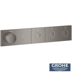 Grohe - Grohe Grohtherm 3 Çıkışlı Aqua Tiles SmartControl Termostatik Ankastre Banyo Bataryası, Yuvarlak Tepe ve El Duşu Seti, Fırçalı Sert Grafit