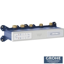 Grohe - Grohe Grohtherm 3 Çıkışlı Aqua Tiles SmartControl Termostatik Ankastre Banyo Bataryası, Yuvarlak Tepe ve El Duşu Seti, Fırçalı Sert Grafit