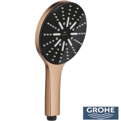 Grohe - Grohe Grohtherm 3 Çıkışlı Aqua Tiles SmartControl Termostatik Ankastre Banyo Bataryası, Yuvarlak Tepe ve El Duşu Seti, Fırçalı Bakır