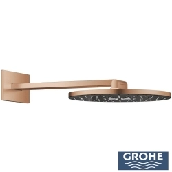 Grohe - Grohe Grohtherm 3 Çıkışlı Aqua Tiles SmartControl Termostatik Ankastre Banyo Bataryası, Yuvarlak Tepe ve El Duşu Seti, Fırçalı Bakır