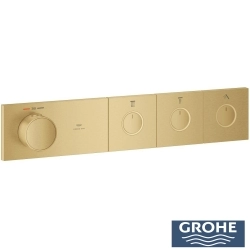 Grohe - Grohe Grohtherm 3 Çıkışlı Aqua Tiles SmartControl Termostatik Ankastre Banyo Bataryası, Yuvarlak Tepe ve El Duşu Seti, Fırçalı Altın