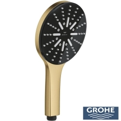 Grohe - Grohe Grohtherm 3 Çıkışlı Aqua Tiles SmartControl Termostatik Ankastre Banyo Bataryası, Yuvarlak Tepe ve El Duşu Seti, Fırçalı Altın