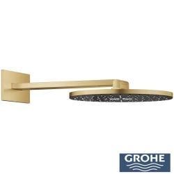Grohe - Grohe Grohtherm 3 Çıkışlı Aqua Tiles SmartControl Termostatik Ankastre Banyo Bataryası, Yuvarlak Tepe ve El Duşu Seti, Fırçalı Altın