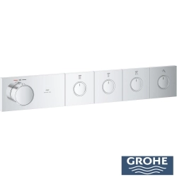Grohe - Grohe Grohtherm 4 Çıkışlı Aqua Tiles SmartControl Termostatik Ankastre Banyo Bataryası, Dikdörtgen Tepe ve El Duşu, Yan Jet Seti