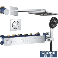 Grohe - Grohe Grohtherm 4 Çıkışlı Aqua Tiles SmartControl Termostatik Ankastre Banyo Bataryası, Dikdörtgen Tepe ve El Duşu, Yan Jet Seti