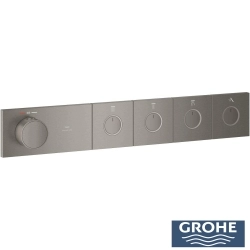 Grohe - Grohe Grohtherm 4 Çıkışlı Aqua Tiles SmartControl Termostatik Ankastre Banyo Bataryası, Dikdörtgen Tepe ve El Duşu, Yan Jet Seti, Fırçalı Sert Grafit