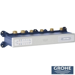 Grohe - Grohe Grohtherm 4 Çıkışlı Aqua Tiles SmartControl Termostatik Ankastre Banyo Bataryası, Dikdörtgen Tepe ve El Duşu, Yan Jet Seti, Fırçalı Sert Grafit
