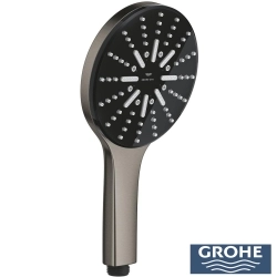 Grohe - Grohe Grohtherm 4 Çıkışlı Aqua Tiles SmartControl Termostatik Ankastre Banyo Bataryası, Dikdörtgen Tepe ve El Duşu, Yan Jet Seti, Fırçalı Sert Grafit