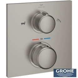 Grohe - Grohe Allure Termostatik Ankastre Banyo ve Duş Bataryası (Sıva Üstü Grubu), 2 Yollu, Saten Çelik