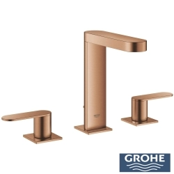 Grohe - Grohe Plus 3 Delikli Ankastre Lavabo Bataryası, Sifon Kumandalı, Fırçalı Bakır