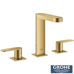 Grohe - Grohe Plus 3 Delikli Ankastre Lavabo Bataryası, Sifon Kumandalı, Fırçalı Altın