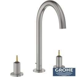 Grohe - Grohe Atrio Private Collection 3 Delikli Ankastre Sifon Kumandalı Lavabo Bataryası (L-Boy), Saten Çelik