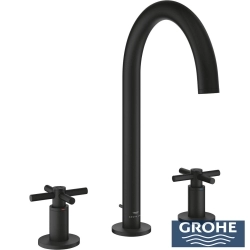 Grohe - Grohe Atrio 3 Delikli Ankastre Lavabo Bataryası (4 Çubuklu Volan) L-Boy, Hayalet Siyah