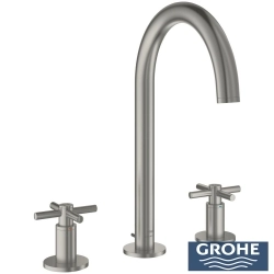 Grohe - Grohe Atrio 3 Delikli Ankastre Lavabo Bataryası (4 Çubuklu Volan) L-Boy, Saten Çelik