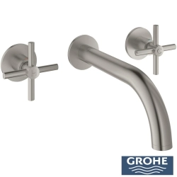 Grohe - Grohe Atrio 3 Delikli Duvardan Ankastre Lavabo Bataryası (Sıva Üstü Grubu), Saten Çelik