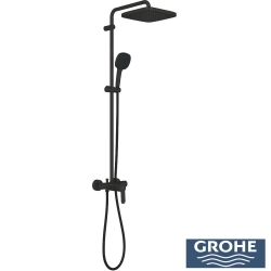 Grohe - Grohe Tempesta System 250 Cube Kare Tepe Duşlu Duvara Monte Duş Bataryalı Duş Kolonu, Mat Siyah