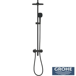 Grohe - Grohe Tempesta System 250 Cube Kare Tepe Duşlu Duvara Monte Duş Bataryalı Duş Kolonu, Mat Siyah