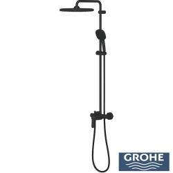 Grohe - Grohe Tempesta System 250 Cube Kare Tepe Duşlu Duvara Monte Duş Bataryalı Duş Kolonu, Mat Siyah