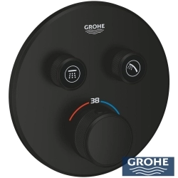 Grohe - Grohe Grohtherm SmartControl Ankastre Termostatik Banyo Bataryası, Çift Valfli Akış Kontrollü (Sıva Üstü Grubu), Mat Siyah - 291192430