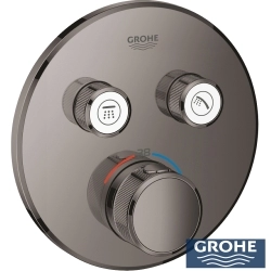 Grohe - Grohe Grohtherm 2 Yollu SmartControl Ankastre Termostatik Banyo Bataryası, Yuvarlak Tepe ve El Duşu Seti, Sert Grafit