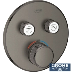 Grohe - Grohe Grohtherm 2 Yollu SmartControl Ankastre Termostatik Banyo Bataryası, Yuvarlak Tepe ve El Duşu Seti, Fırçalı Sert Grafit