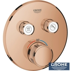 Grohe - Grohe Grohtherm 2 Yollu SmartControl Ankastre Termostatik Banyo Bataryası ve Yuvarlak Tepe Duşu Seti, Bakır