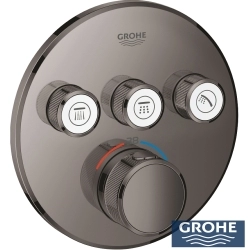 Grohe - Grohe Grohtherm 3 Yollu SmartControl Ankastre Termostatik Banyo Bataryası, Yuvarlak Tepe ve El Duşu Seti, Sert Grafit