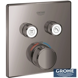 Grohe - Grohe Grohtherm 2 Yollu SmartControl Ankastre Termostatik Banyo Bataryası, Kare Tepe ve El Duşu Seti, Sert Grafit