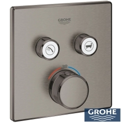 Grohe - Grohe Grohtherm 2 Yollu SmartControl Ankastre Termostatik Banyo Bataryası ve Kare Tepe Duşu Seti, Fırçalı Sert Grafit