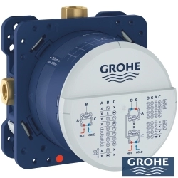 Grohe - Grohe Grohtherm 2 Yollu SmartControl Ankastre Termostatik Banyo Bataryası ve Kare Tepe Duşu Seti, Fırçalı Sert Grafit