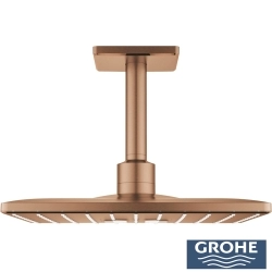 Grohe - Grohe Grohtherm 2 Yollu SmartControl Ankastre Termostatik Banyo Bataryası ve Kare Tepe Duşu Seti, Fırçalı Bakır