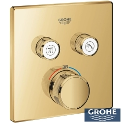 Grohe - Grohe Grohtherm 2 Yollu SmartControl Ankastre Termostatik Banyo Bataryası ve Kare Tepe Duşu Seti, Altın