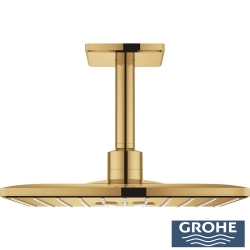 Grohe - Grohe Grohtherm 2 Yollu SmartControl Ankastre Termostatik Banyo Bataryası ve Kare Tepe Duşu Seti, Altın
