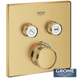 Grohe - Grohe Grohtherm 2 Yollu SmartControl Ankastre Termostatik Banyo Bataryası ve Kare Tepe Duşu Seti, Fırçalı Altın