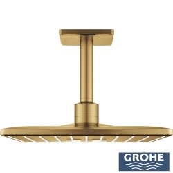 Grohe - Grohe Grohtherm 2 Yollu SmartControl Ankastre Termostatik Banyo Bataryası ve Kare Tepe Duşu Seti, Fırçalı Altın