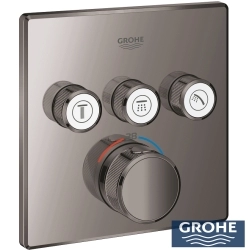 Grohe - Grohe Grohtherm 3 Yollu SmartControl Ankastre Termostatik Banyo Bataryası, Kare Tepe ve El Duşu Seti, Sert Grafit