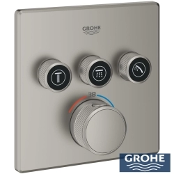 Grohe - Grohe Grohtherm SmartControl Akış Kontrollü Ankastre Termostatik Banyo Bataryası (3 Yollu, Sıva Üstü Grubu), Saten Çelik