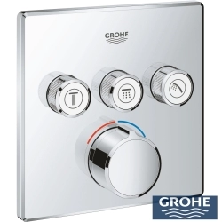 Grohe - Grohe Grohtherm 3 Yollu SmartControl Ankastre Termostatik Banyo Bataryası, Kare Tepe ve El Duşu, Çıkış Ucu Seti